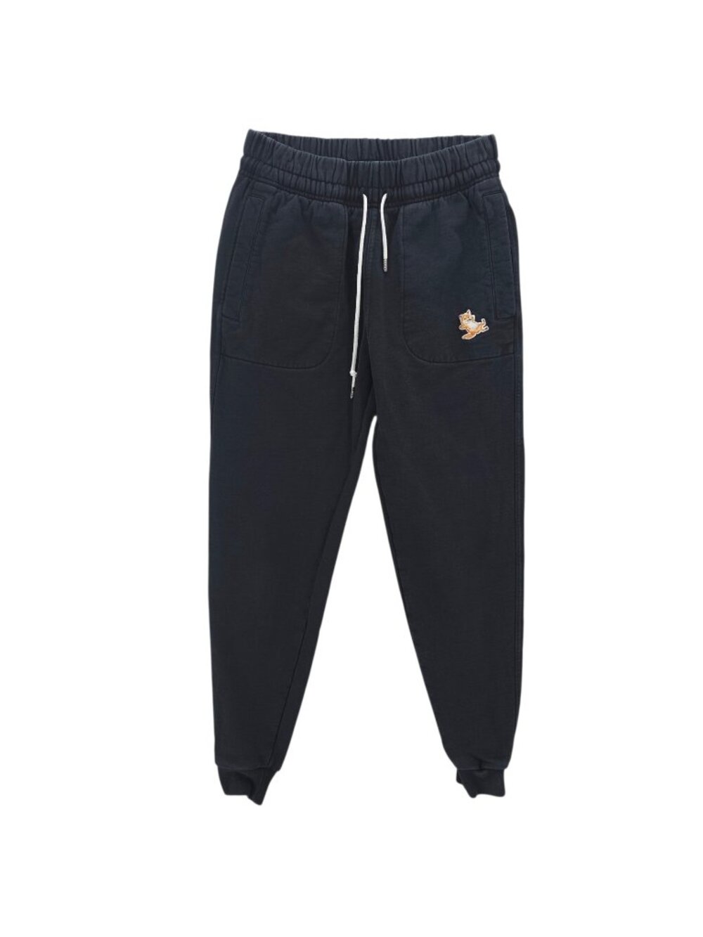 MAISON KITSUNE Chillax Fox Patch Black Terry Jogger Sweatpants Men's XS